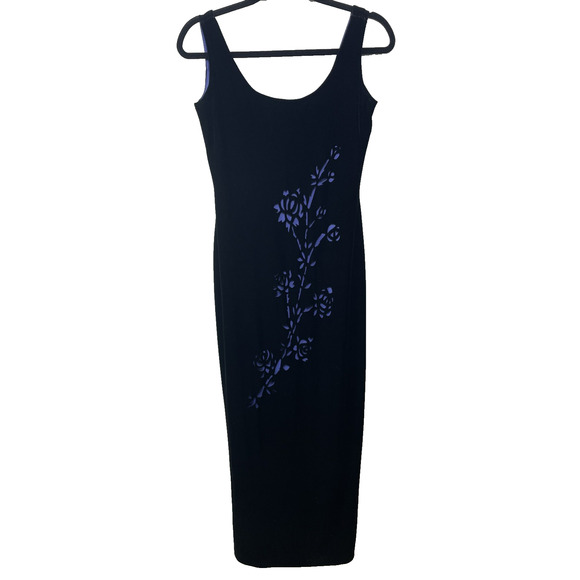 Y2K Dress Morgan Co 9 10 Black Velvet Prom Maxi Floral Whimsigoth Dark Fairy Vtg - Picture 1 of 16